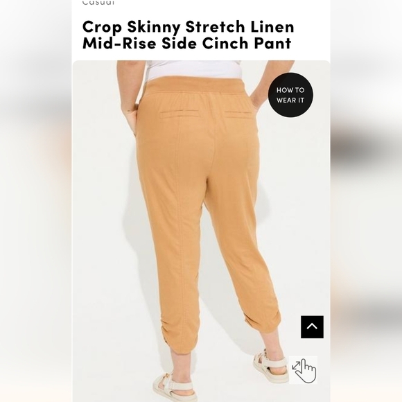 Torrid Stretch Linen Pants, Mid-Rise Side Cinch Pant Gold size 3x NWT - Picture 2 of 9